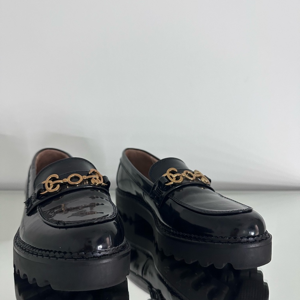 Black Loafers with Gold Chain Detail